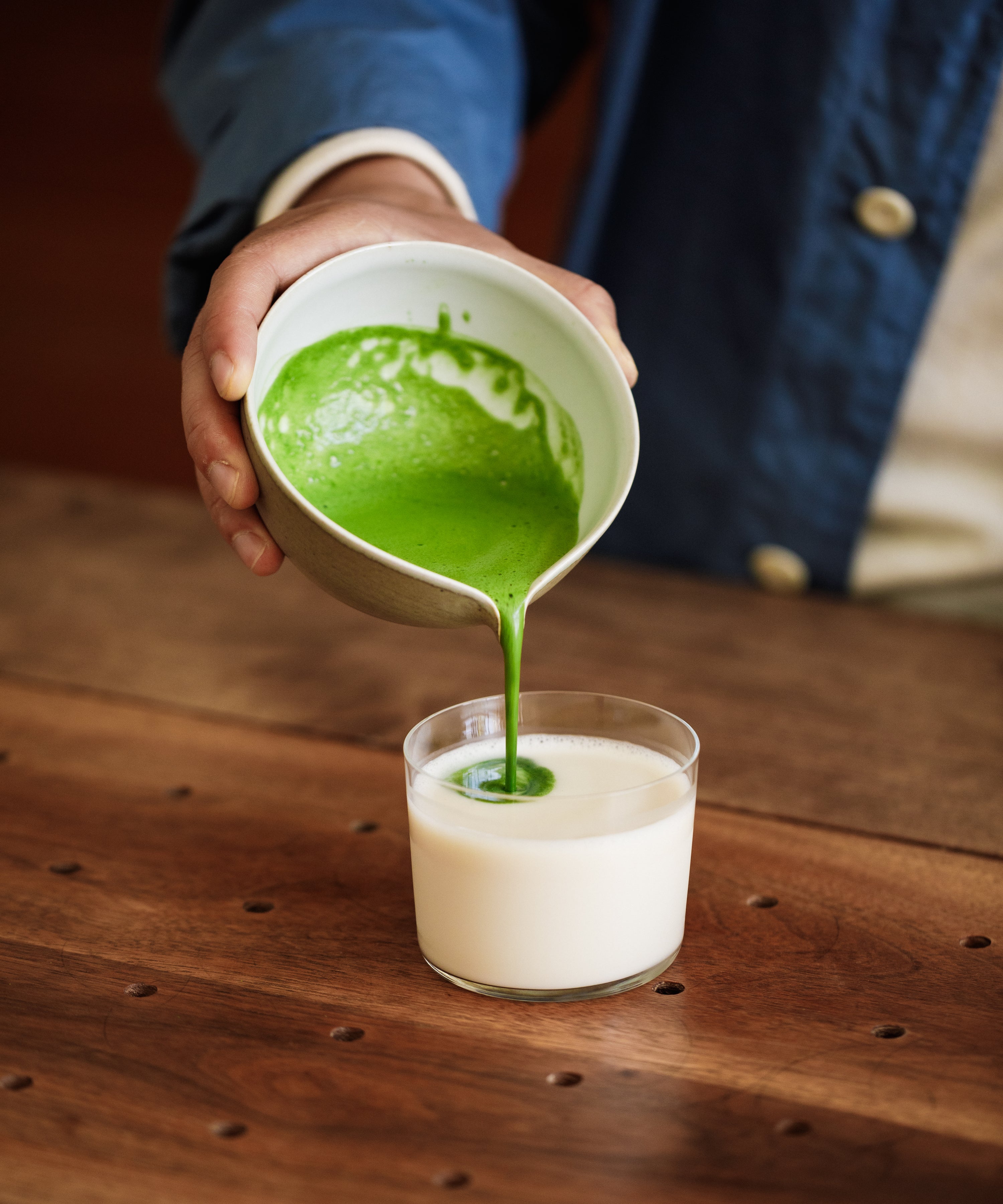 Saeakari matcha latte preparation at the Cultivate Tea cafe