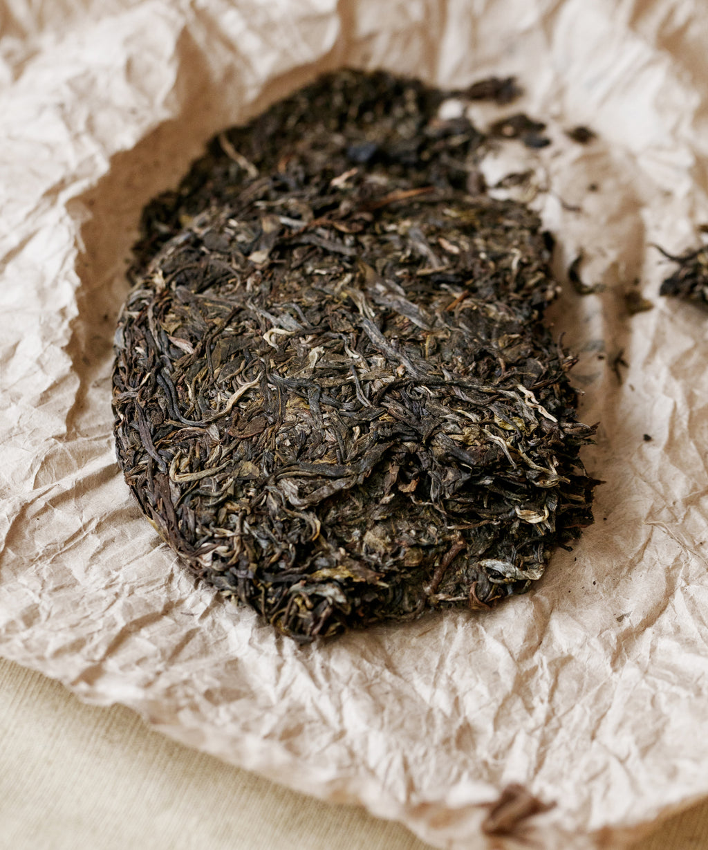 Sacred Mountains dry leaves — small-leaf varietal pu'erh from Yibang, Xishuangbanna, Yunnan