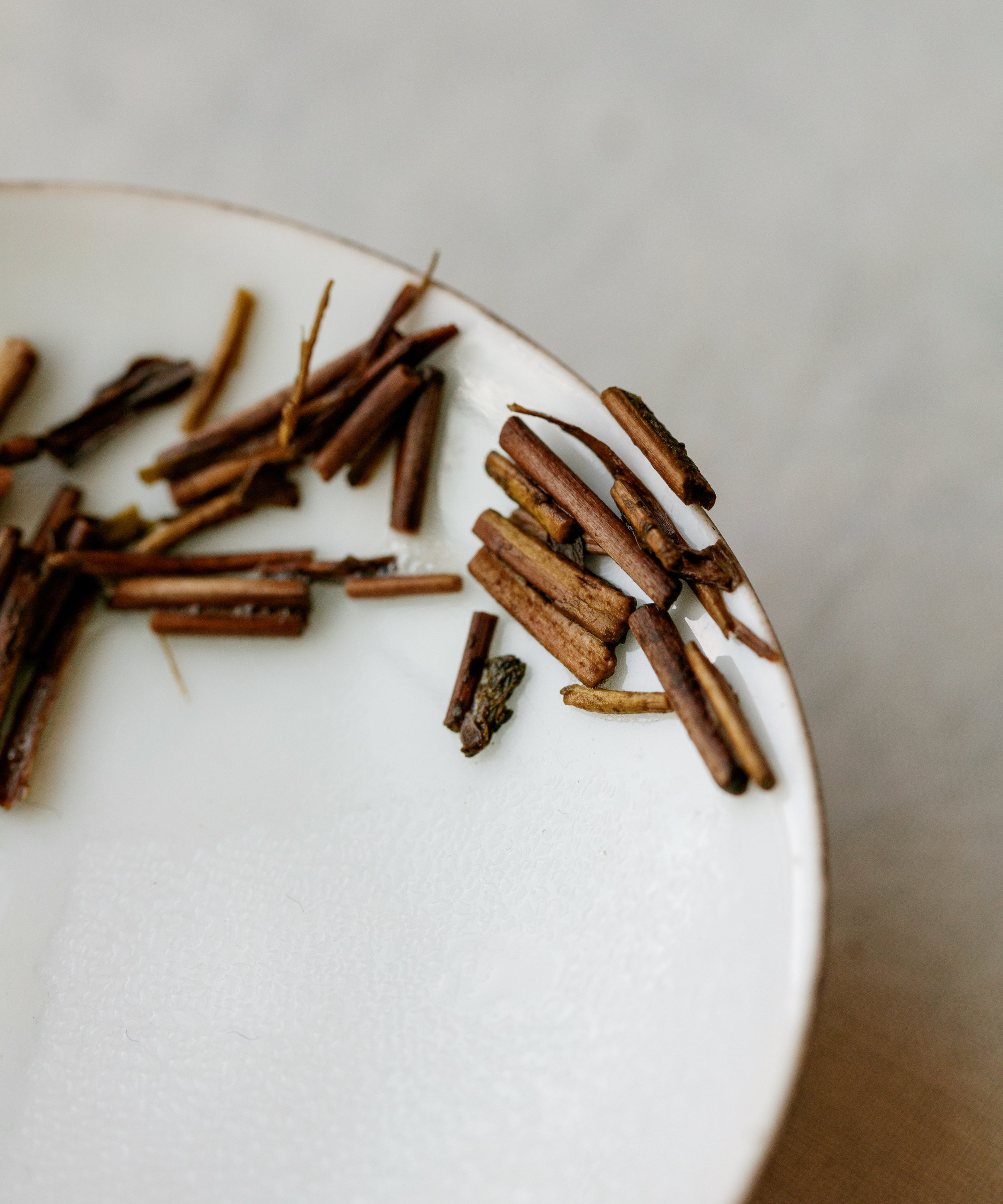 Kaga Hojitate wet stems — Maruhachi Tea Factory light roast hojicha, Kaga, Ishikawa