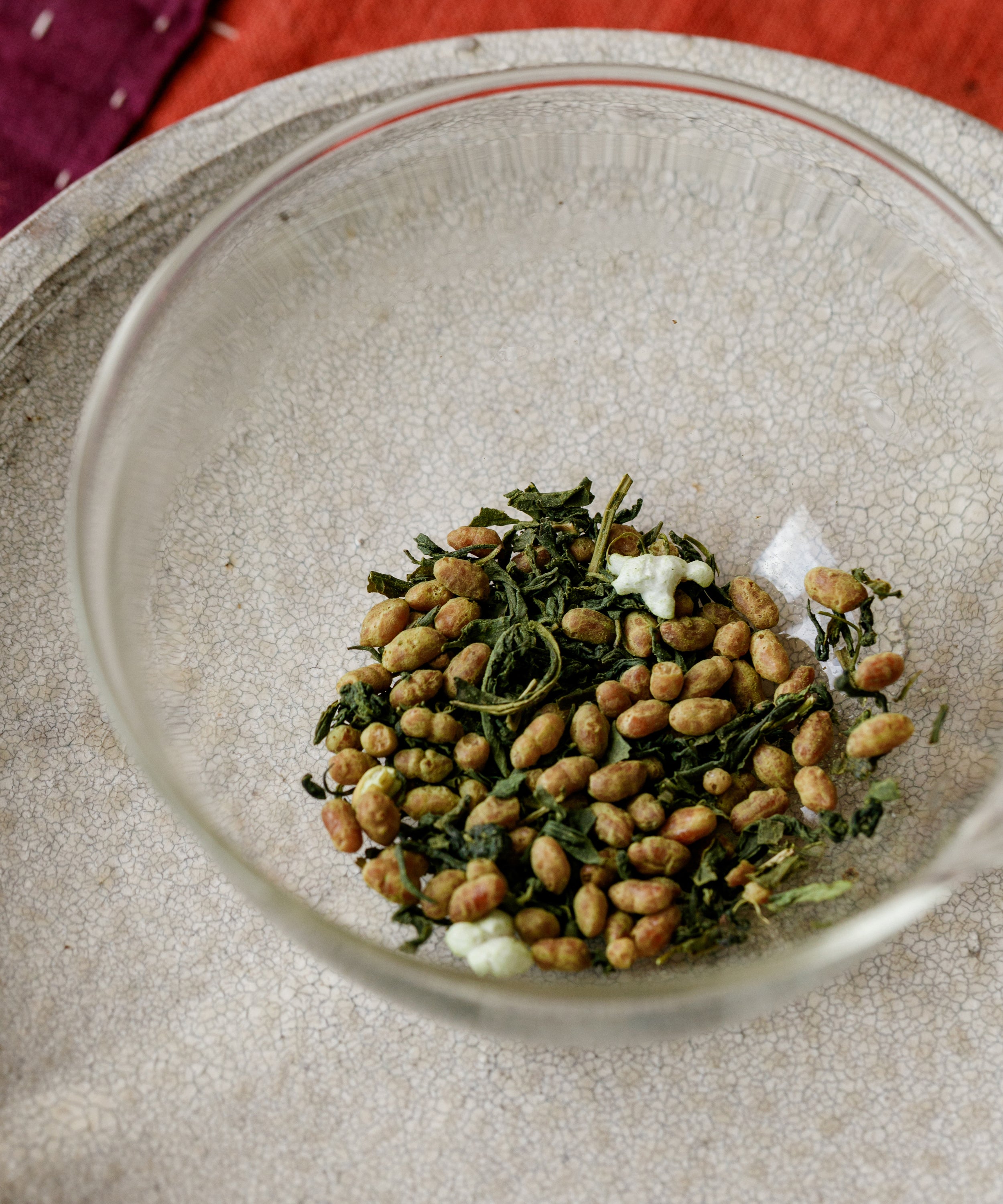 Yakushima Genmaicha dry tea — organic sencha with puffed mochi rice and Uji matcha