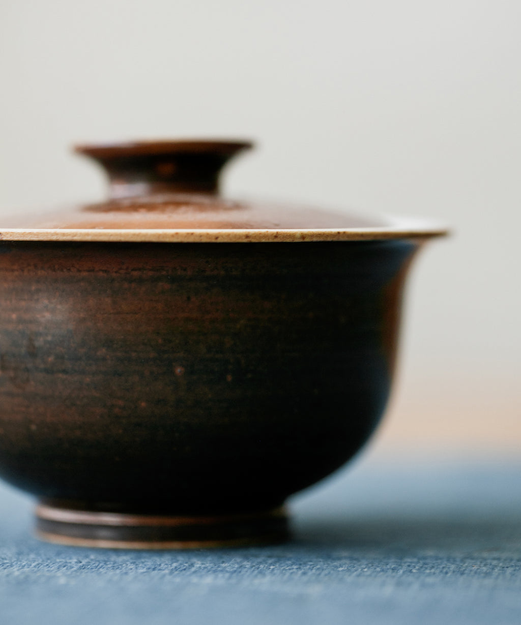 Earth Brown Gaiwan lid detail, rich brown glaze texture, Jingdezhen clay and porcelain