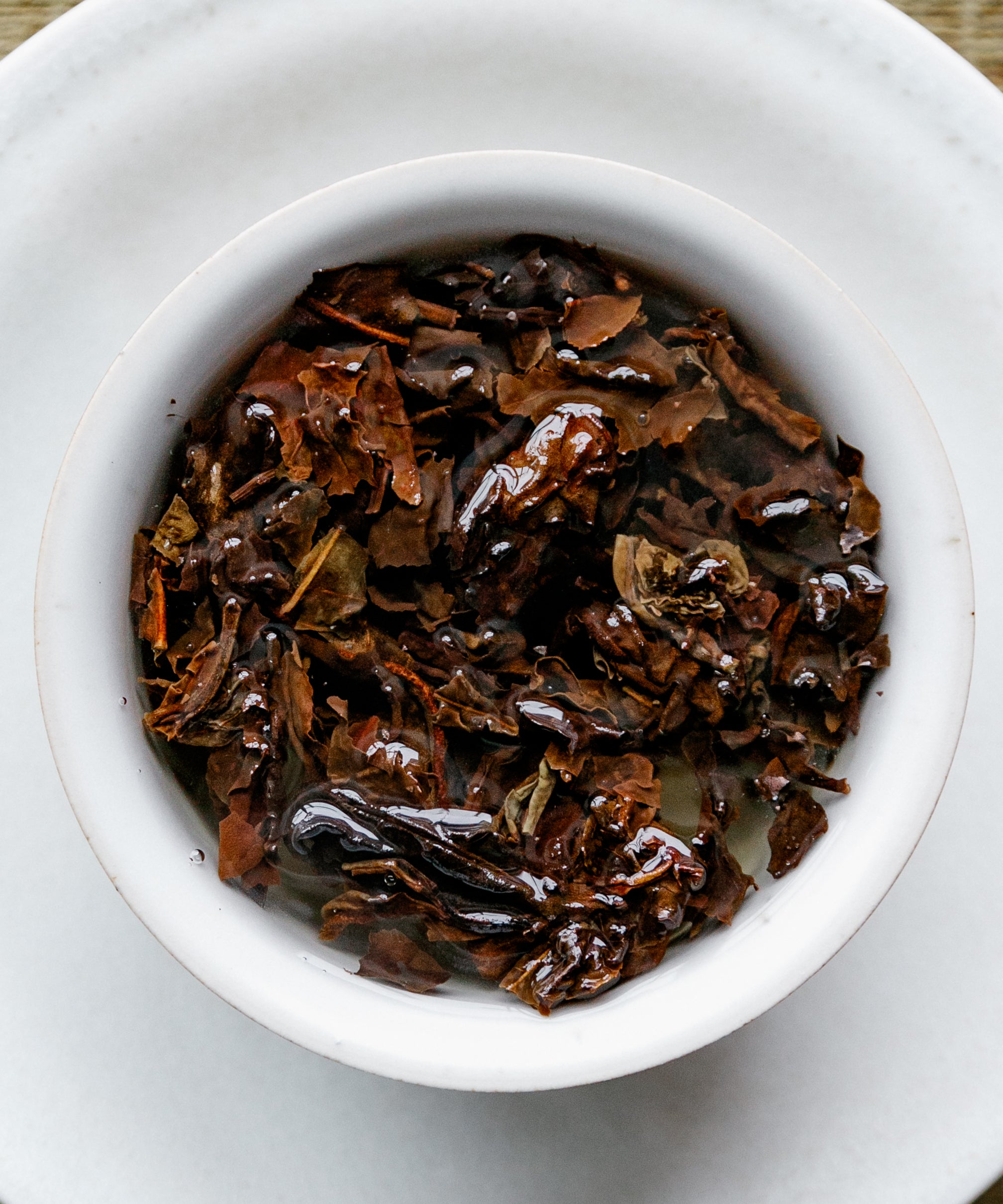 Wet Purple Cloud leaves after brewing - white tea from Jinggu pu'erh trees