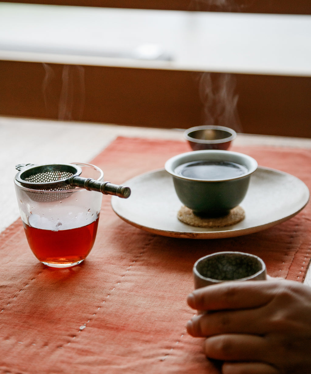 Seeds of Virtue wet leaves after brewing — Tang Wang's ripe pu'erh, Jinggu, Yunnan