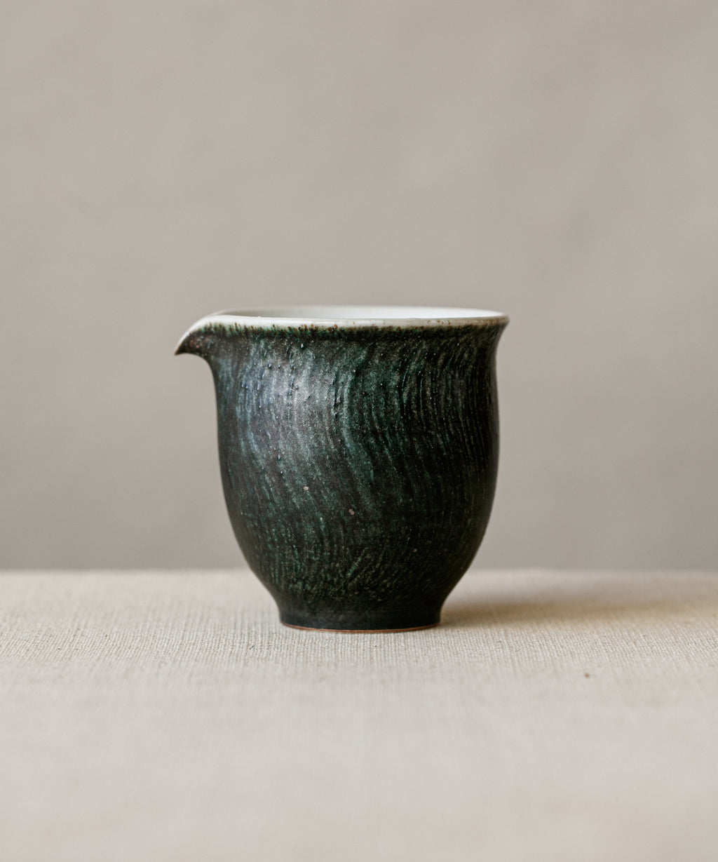 Space Green Pitcher Type VI, handcrafted tea pitcher by Wang Xinghua, Jingdezhen, space green glaze