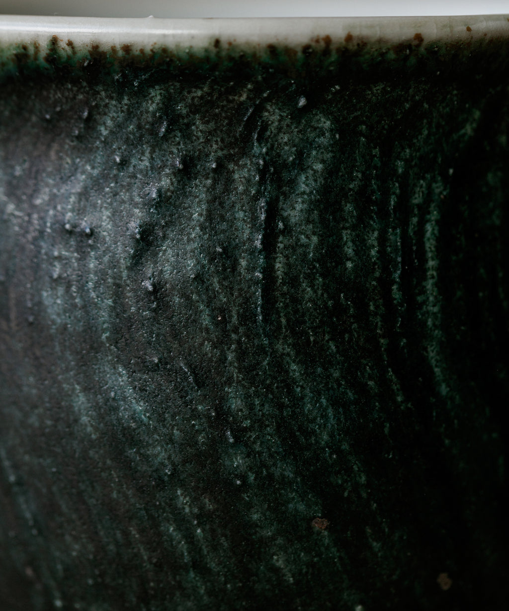 Space Green Pitcher Type VI glaze detail, dark space green surface, Jingdezhen clay and porcelain