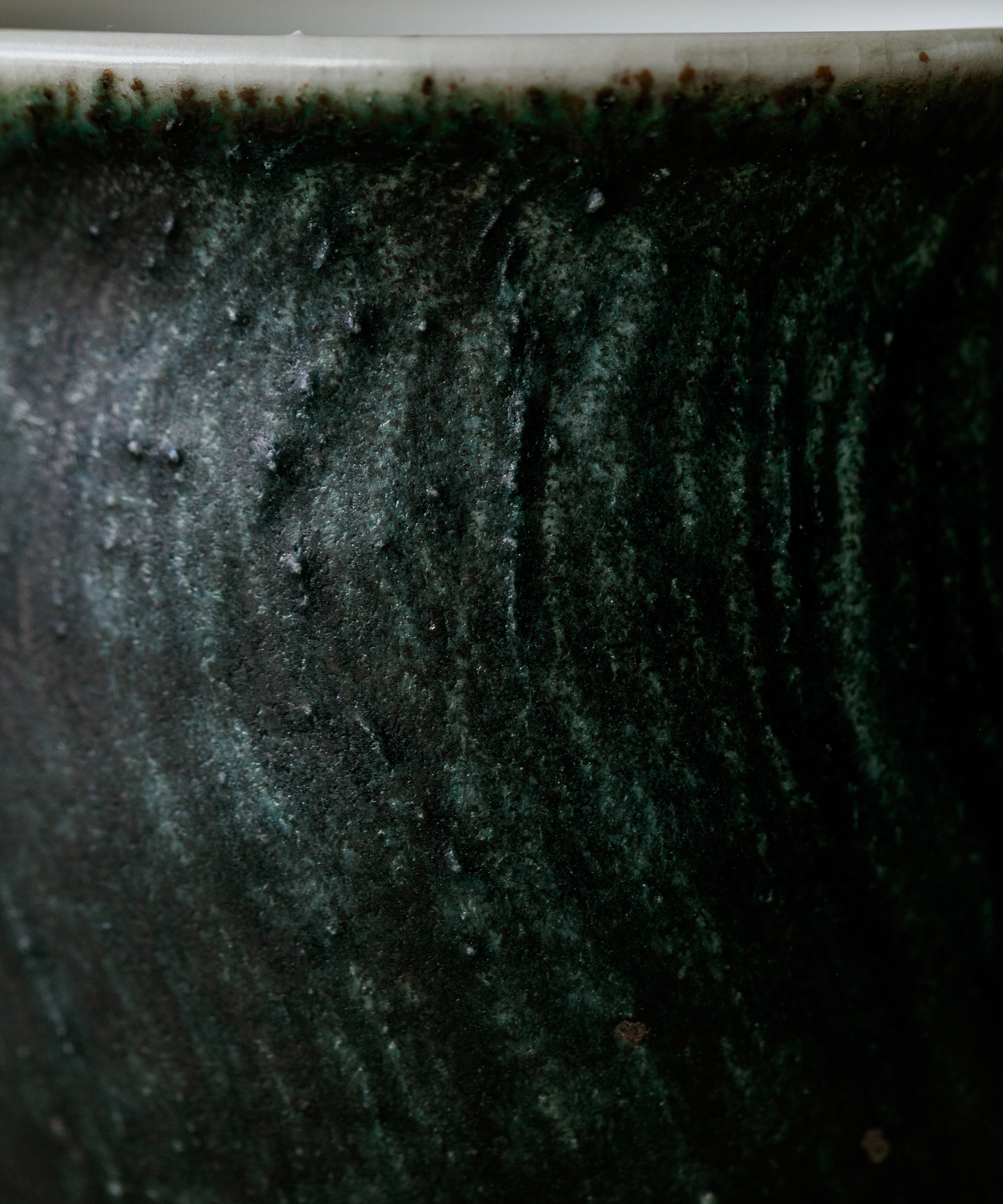Space Green Pitcher Type VI glaze detail, dark space green surface, Jingdezhen clay and porcelain