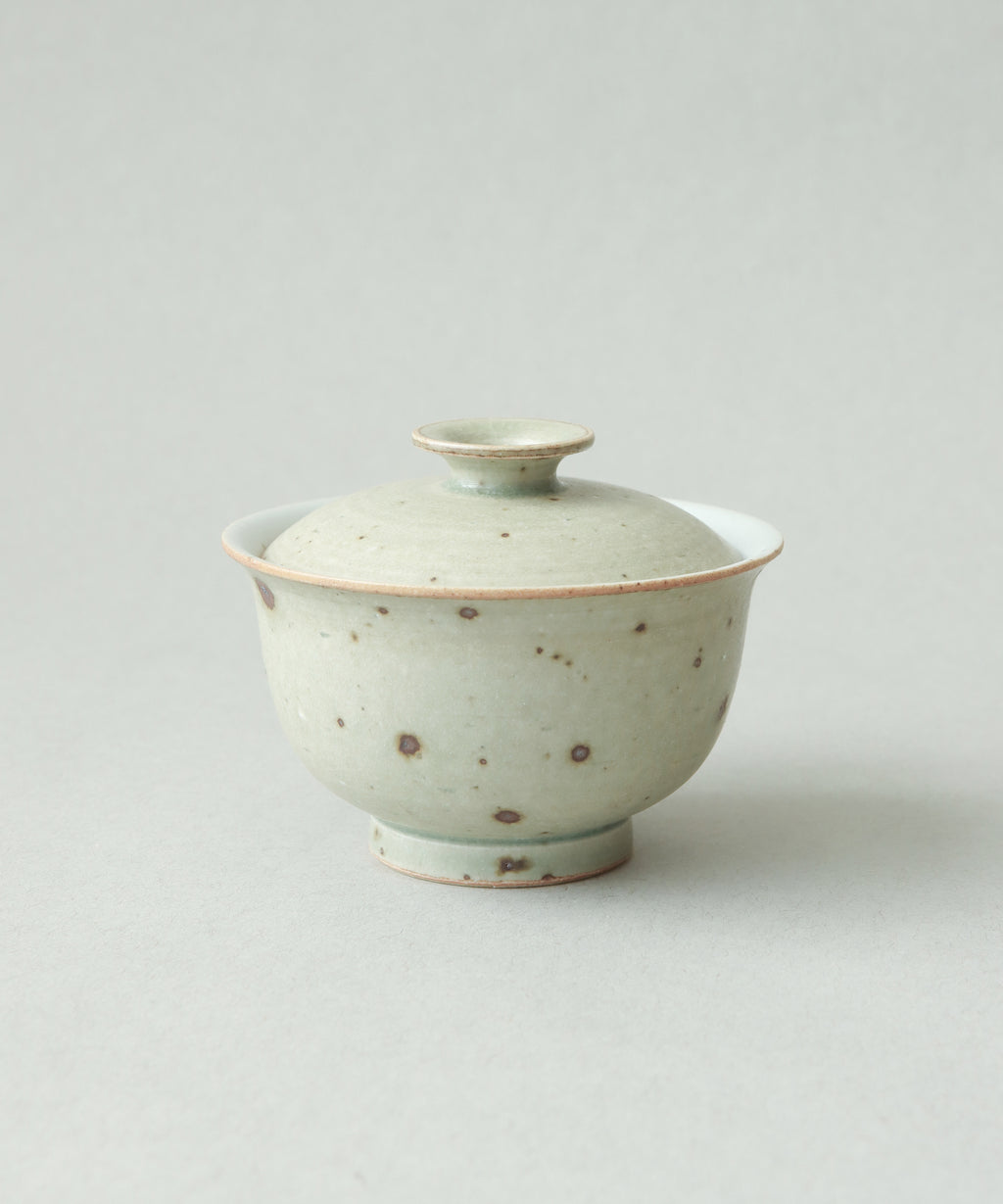 Green Celadon Gaiwan Type III interior glaze, celadon with clay-body interactions, Jingdezhen porcelain