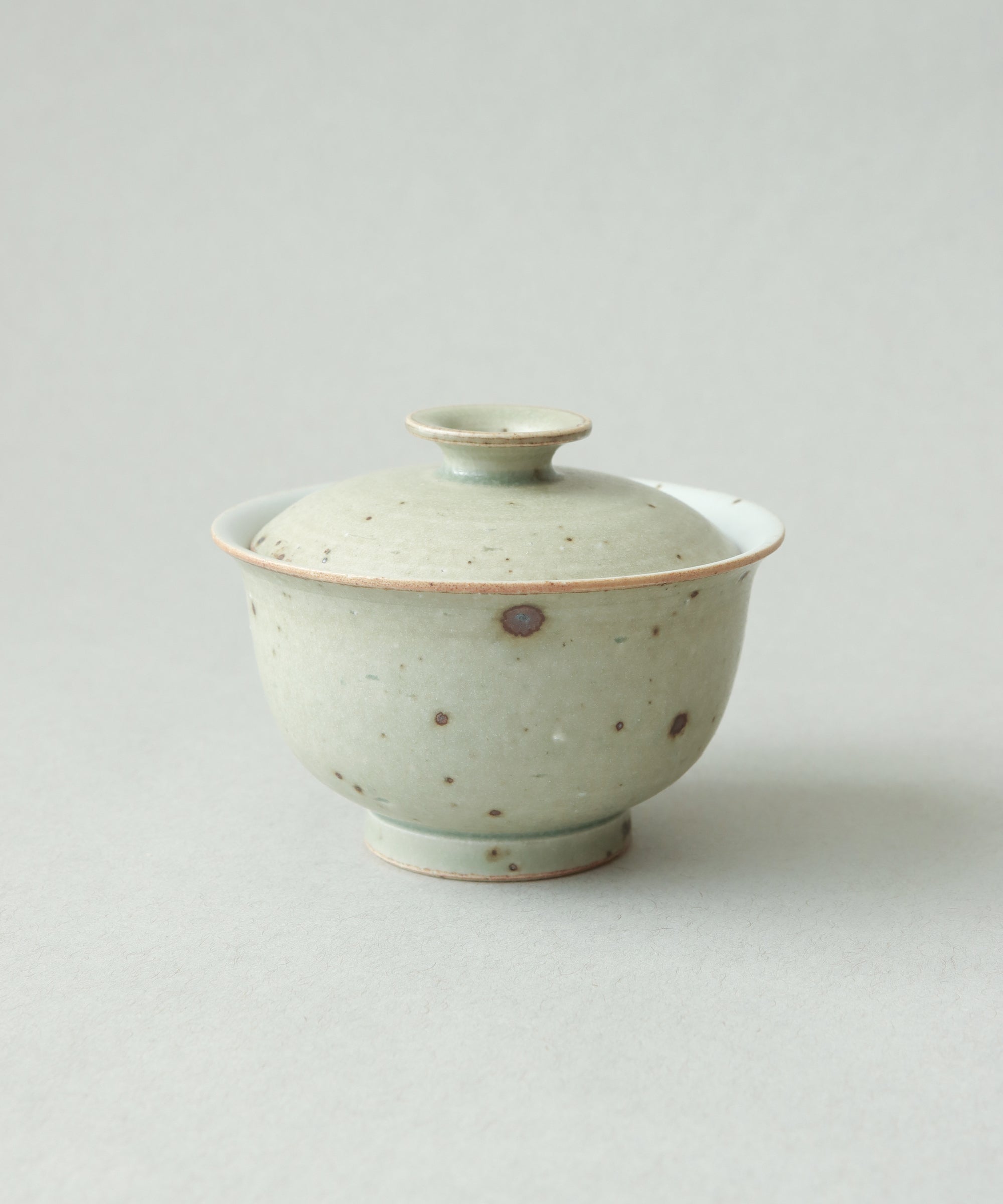 Green Celadon Gaiwan Type III side view, matte green celadon, reduction-fired at 1300°C, Wang Xinghua