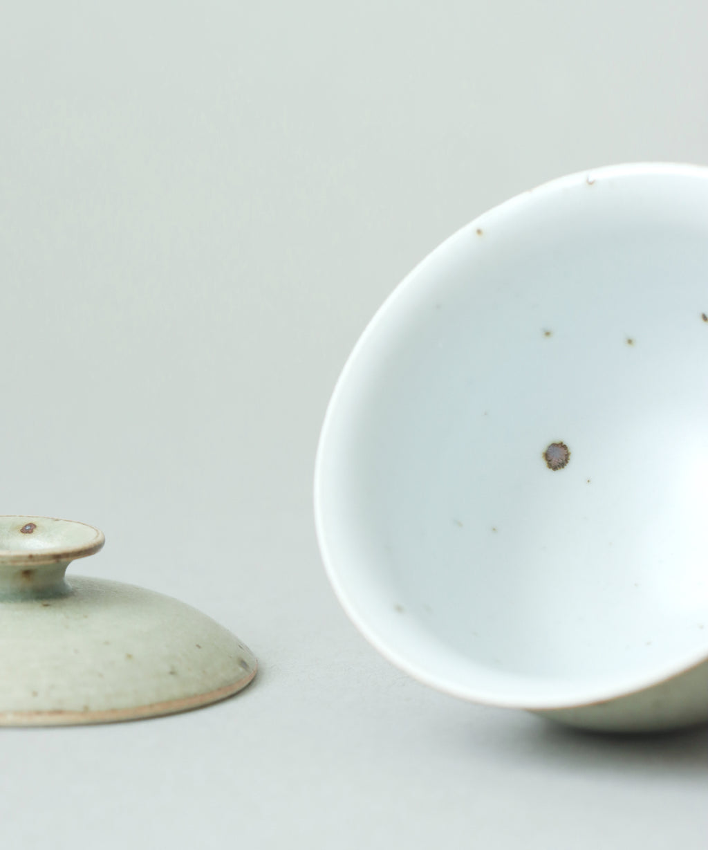 Green Celadon Gaiwan Type III brewing tea, matte green celadon gaiwan in use, Wang Xinghua, Jingdezhen