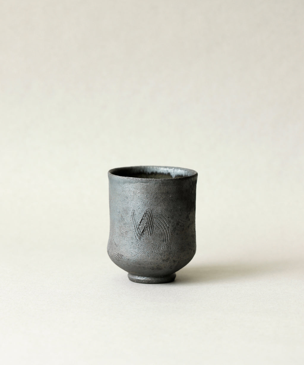Zisha Yunomi Two handcrafted wood-fired yunomi by Wei Cheng, Yixing purple clay and BC clay