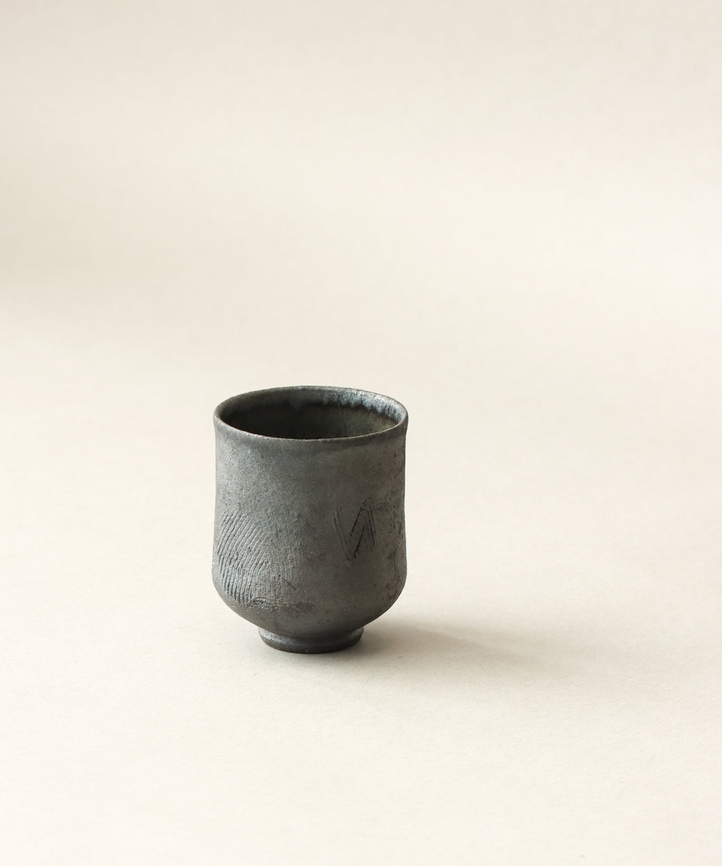 Zisha Yunomi Two glaze detail, celadon interior on Yixing purple clay body