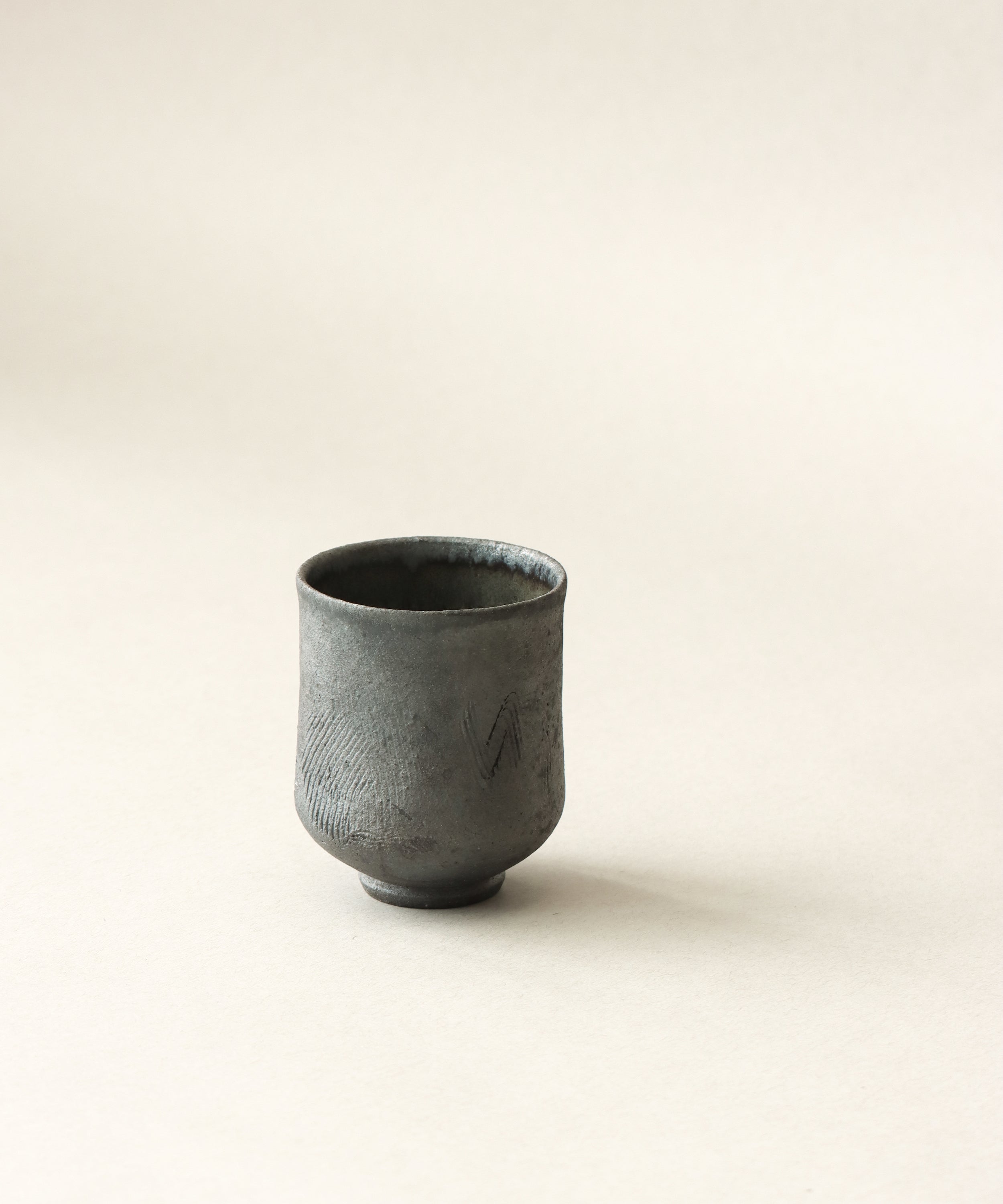 Zisha Yunomi Two glaze detail, celadon interior on Yixing purple clay body