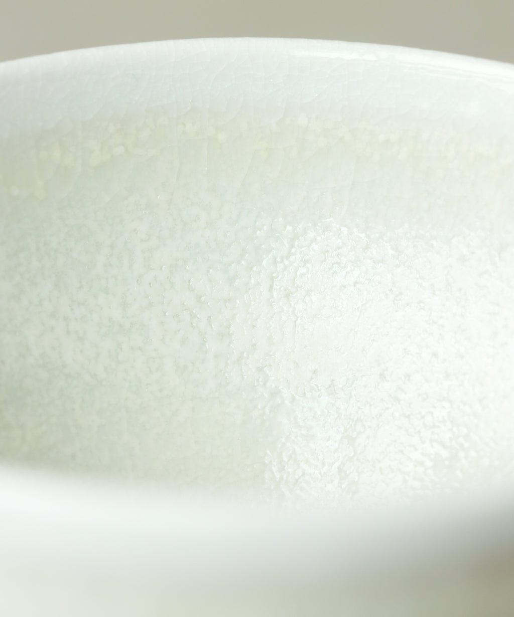 Celadon Tea Cup glaze detail, crackled celadon on soda-fired porcelain