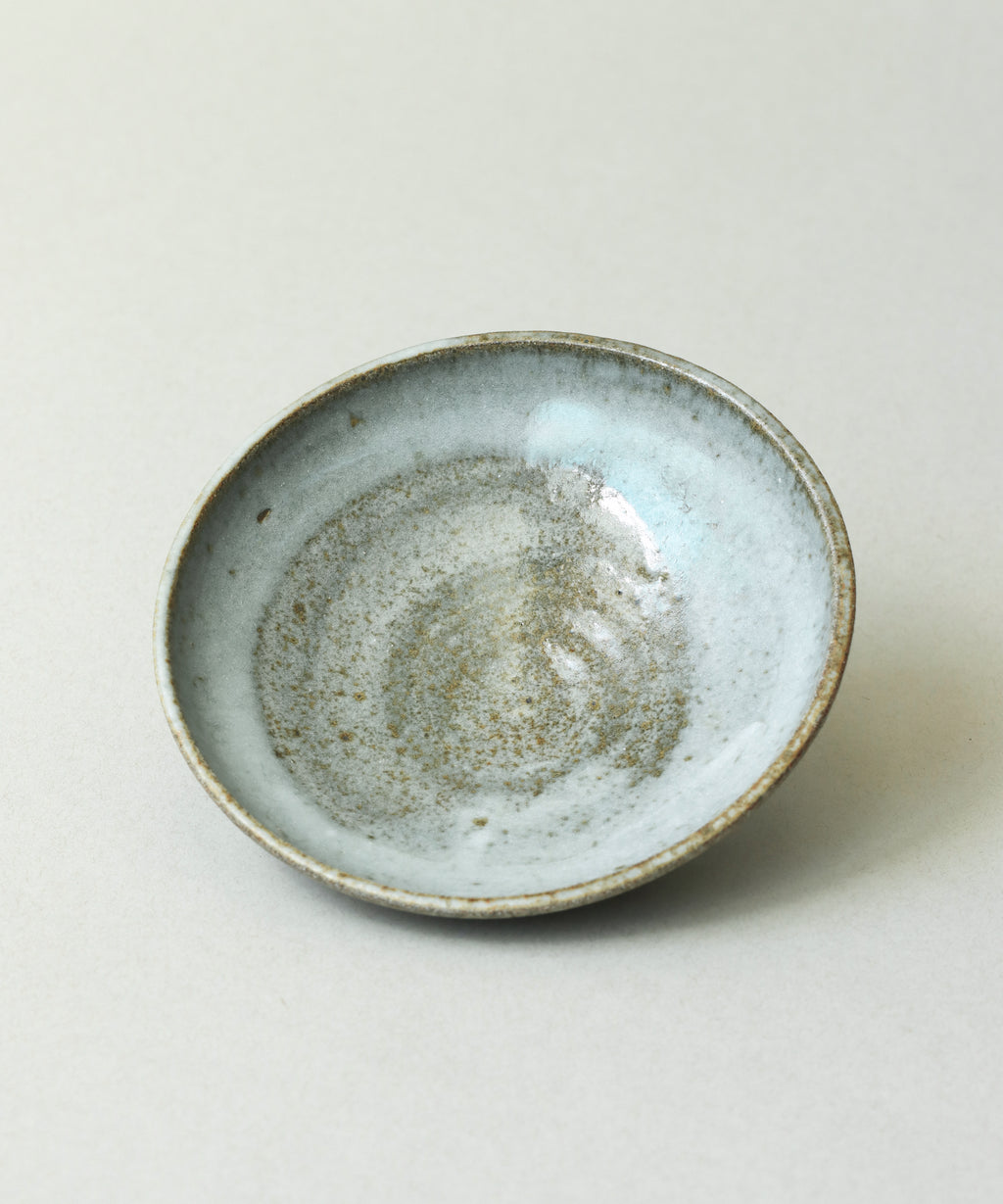 Zisha Plate Two top view, grey-blue cream glaze on iron-rich Yixing clay body