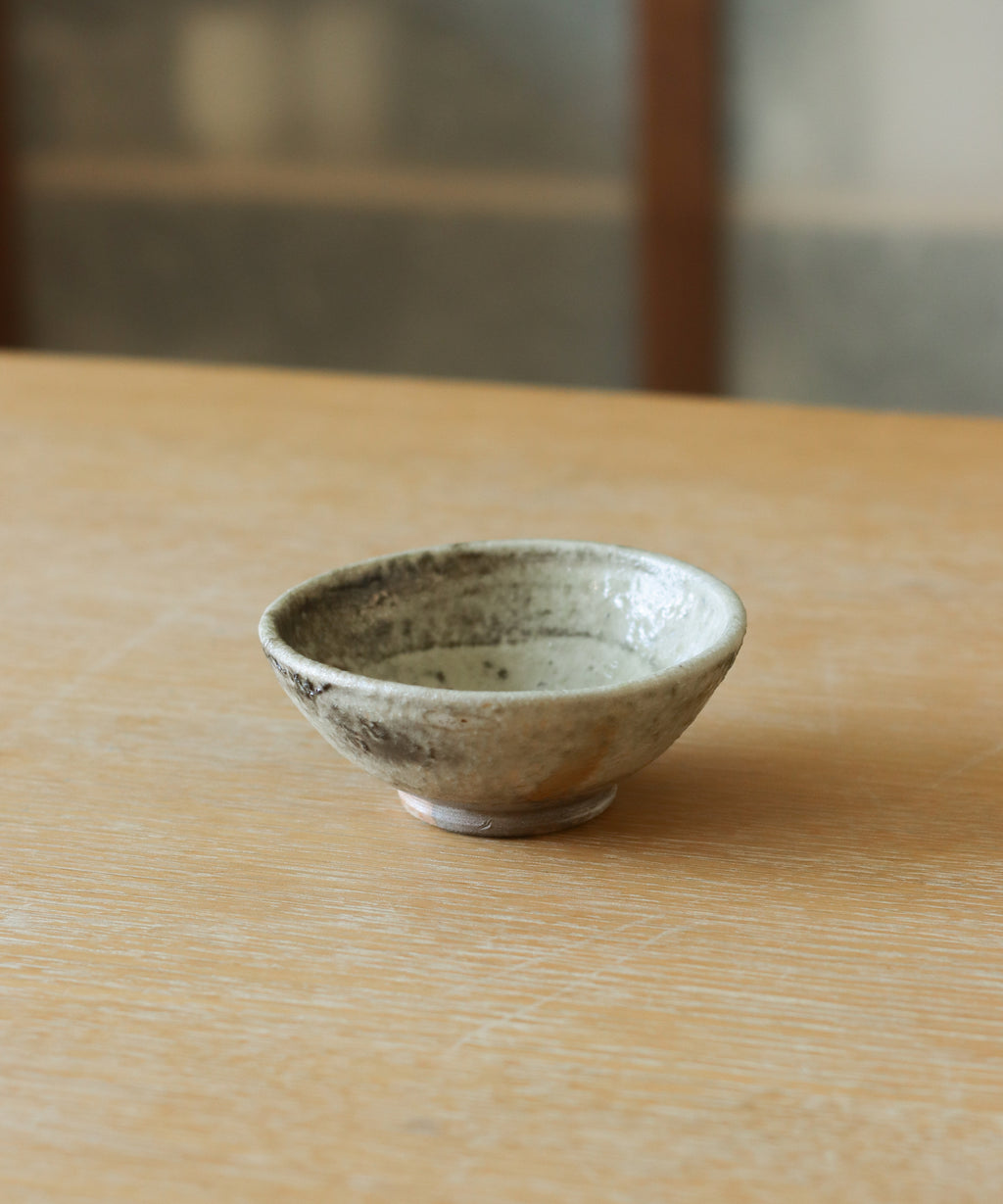 Bowl No. 13 interior, crackled green grey glaze on soda-fired stoneware