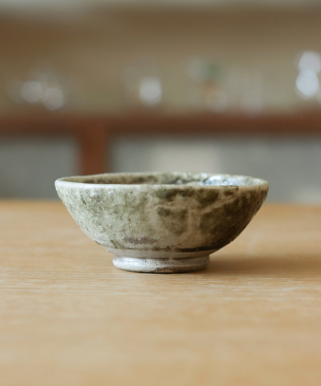 Bowl No. 13 glaze detail, soda-fired stoneware with green grey finish