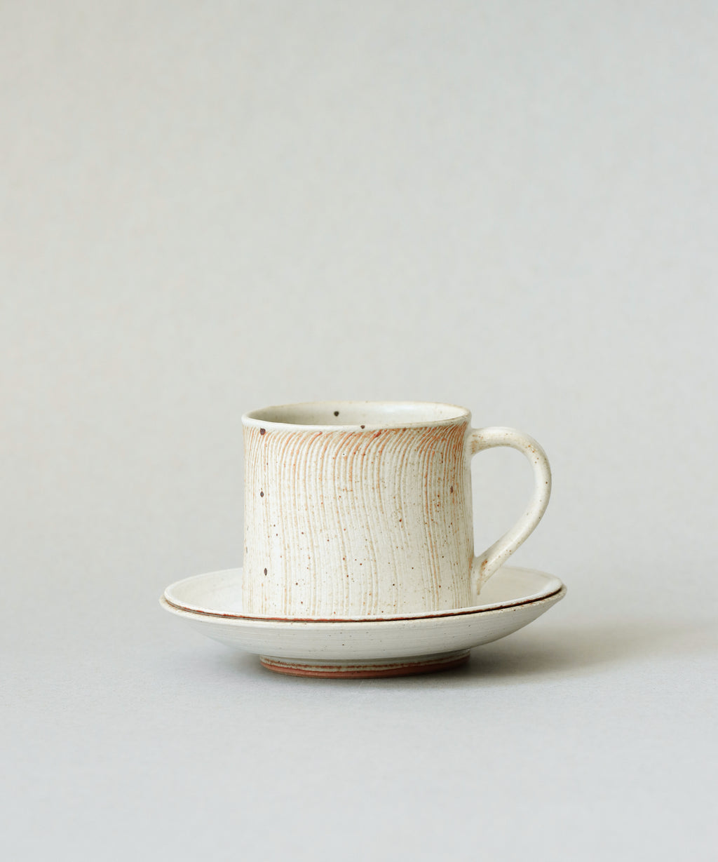 Waves Cup & Saucer Set Type III, handcrafted cup and saucer by Wang Xinghua, Jingdezhen