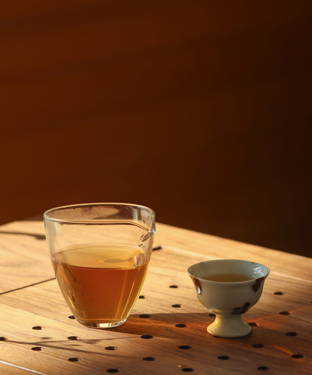 Jade Qilin wet leaves after brewing — rare true cliff oolong varietal, Wuyi Mountain, Fujian