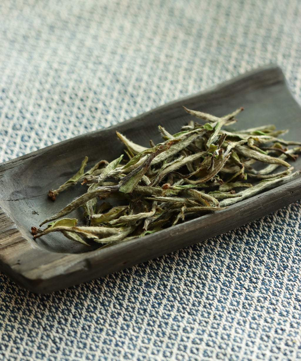 Wild Peony King dry leaves — bud-and-one-leaf white tea, shade dried, Zhenghe, Fujian